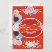 Red Texture Floral Islamische Hochzeit Einladung (Vorderseite)