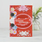 Red Texture Floral Islamische Hochzeit Einladung (Stehend Vorderseite)