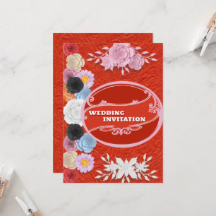 Red Texture Floral Islamische Hochzeit Einladung