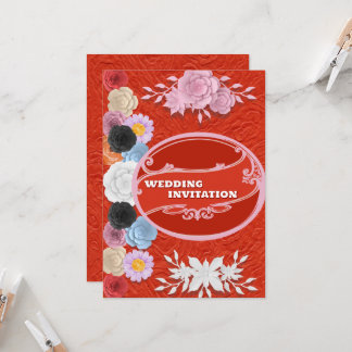 Red Texture Floral Islamische Hochzeit Einladung