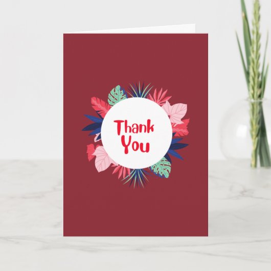 Red Thank You card with tropical flowers Karte (Vorderseite)