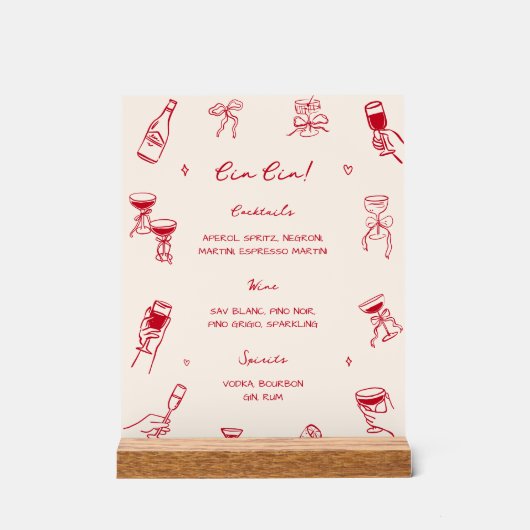 Red Thates Amore Party Cin Cin Cin Bar Acrylschild (Vorderseite)