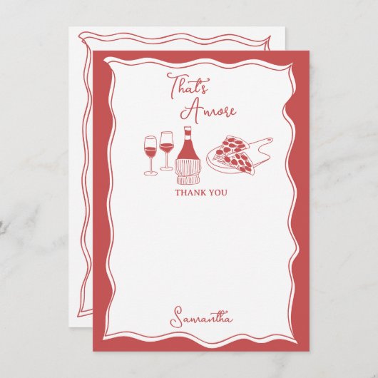 Red That's Amore Italian Pizza Wine Brautparty Dankeskarte (Vorne/Hinten)