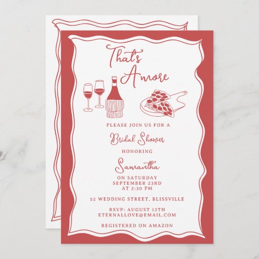 Red That's Amore Italian Pizza Wine Brautparty Einladung (Vorne/Hinten)