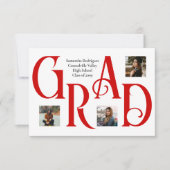 Red Three-Foto Classic & Bold GRAD Letter Ankündigung (Vorderseite)
