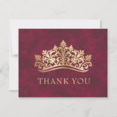 Red Tiara Crown Elegante Quinceanera Dankeskarte (Vorderseite)