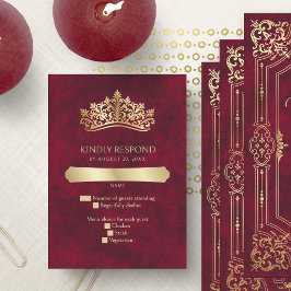 Red Tiara Crown Elegante Quinceanera RSVP Karte