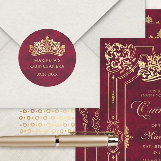 Red Tiara Crown Elegante Quinceanera Runder Aufkleber