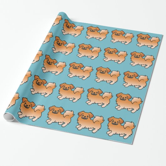 Red Tibetan Spaniel Cartoon Dog Geschenkpapier (Ungerollt)