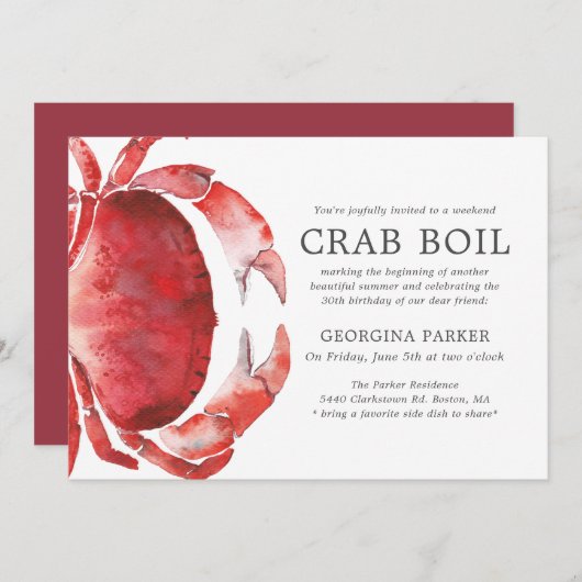 Red Tide | Crab Boil Birthday Einladung (Vorne/Hinten)