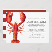 Red Tide | Hummer Bake Birthday | Rote Streifen Einladung (Vorne/Hinten)