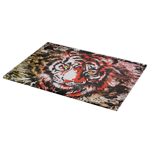 Red Tiger Cutting Board - farbenfrohe Tigerfront Schneidebrett (Ecke)