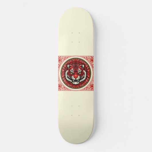 Red Tiger Floral Square Skateboard (Vorderseite)