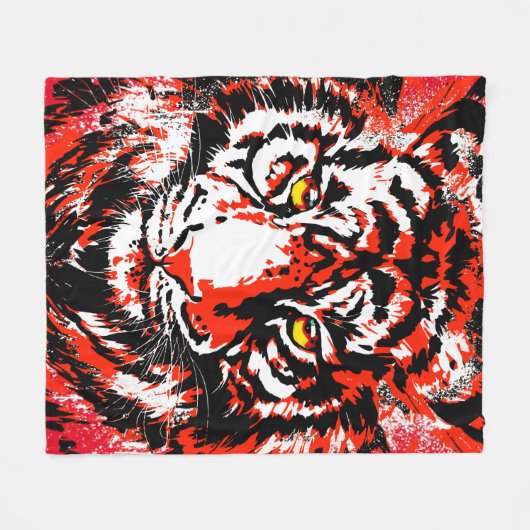 Red Tiger Head - Tiger Fleece Blanket (Vorderseite (Horizontal))