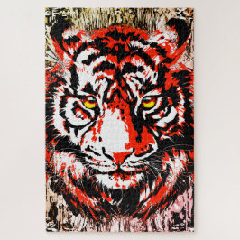 Red Tiger Puzzle | Farbenfrohe Tiger-Gesichtsrätse