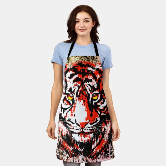 Red Tiger Schürze | Farbenfrohe Tigerfront (Getragen)