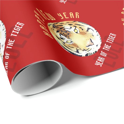 Red Tiger Wasserfarbe Chinesisch Neujahr 2022 Zodi Geschenkpapier (Rolleneckpunkt)