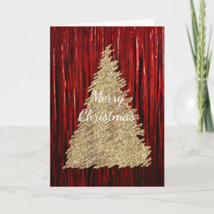 Red Tinsel Gold Glitzer Weihnachtsbaum Karte
