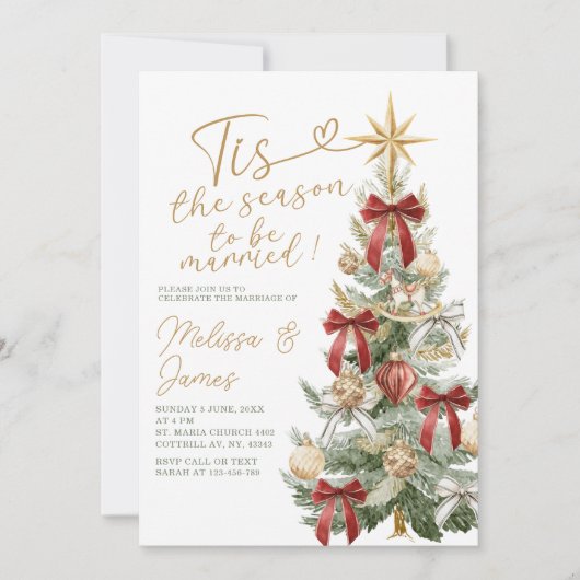 Red Tis the Season zu Verheirateter Winterhochzeit Einladung (Vorderseite)