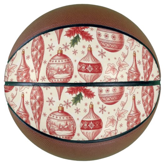 Red Toile Chinoiserie Christmas Ornaments Basketball (Vorderseite)
