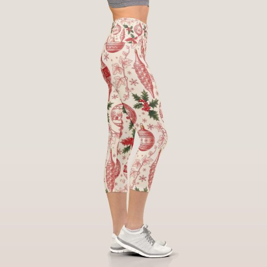 Red Toile Chinoiserie Christmas Ornaments Capri Leggings (Rechts)