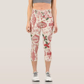 Red Toile Chinoiserie Christmas Ornaments Capri Leggings (Vorderseite)