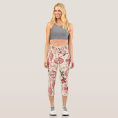 Red Toile Chinoiserie Christmas Ornaments Capri Leggings (Vorderseite)
