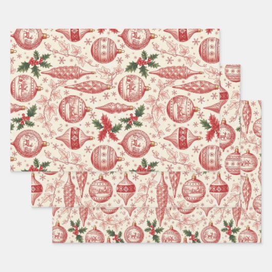 Red Toile Chinoiserie Christmas Ornaments Geschenkpapier Set (Set)