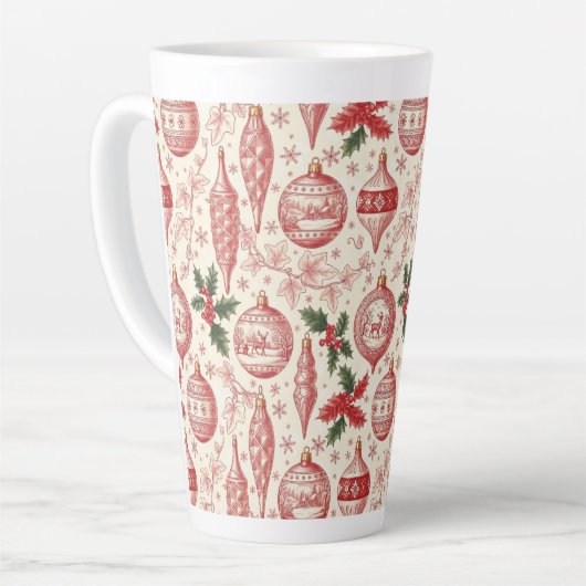 Red Toile Chinoiserie Christmas Ornaments Milchtasse (Linke Ecke)