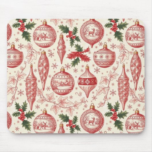 Red Toile Chinoiserie Christmas Ornaments Mousepad (Vorne)