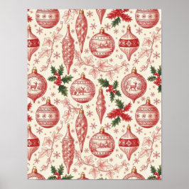 Red Toile Chinoiserie Christmas Ornaments Poster