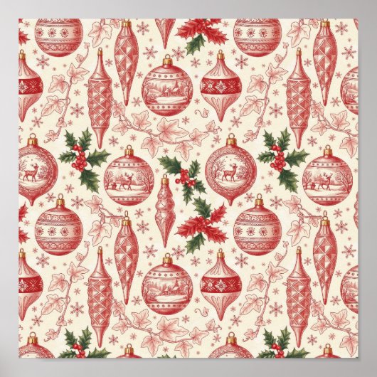 Red Toile Chinoiserie Christmas Ornaments Poster (Vorne)