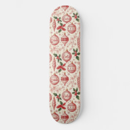 Red Toile Chinoiserie Christmas Ornaments Skateboard