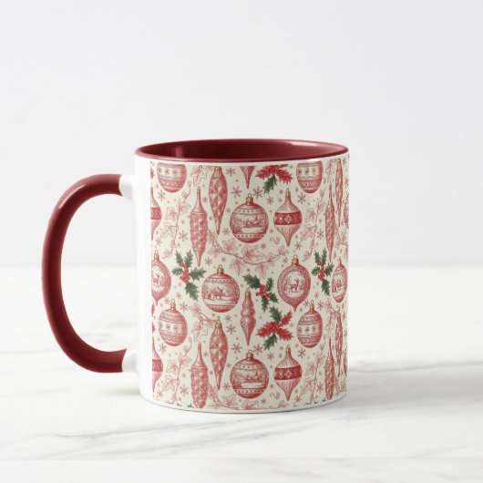 Red Toile Chinoiserie Christmas Ornaments Tasse (Links)