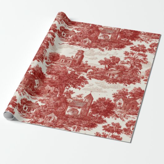 Red Toile Countryside Scene (8) Geschenkpapier (Ungerollt)