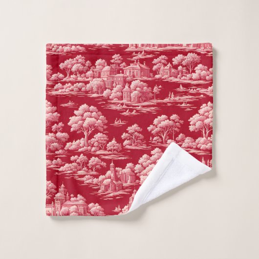 Red Toile de Jouy Badhandtuch Set (Waschlappen)