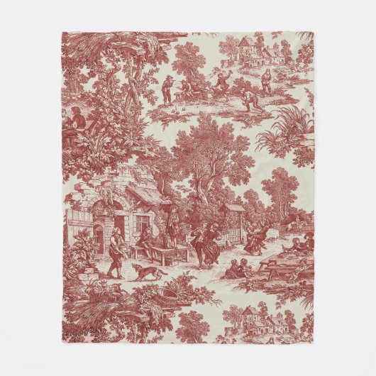 Red Toile de Jouy Fleecedecke (Vorderseite)