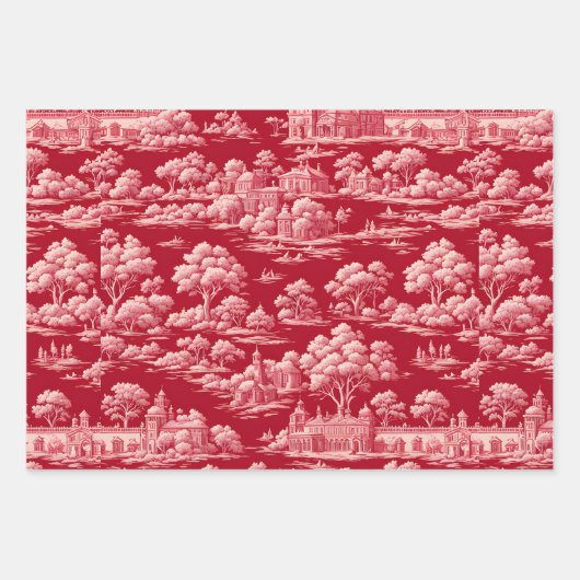 Red Toile de Jouy Geschenkpapier Set (Vorderseite)