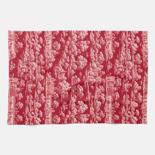 Red Toile-de-Jouy Geschirrtuch (Horizontal)
