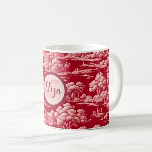 Red Toile de Jouy Kaffeetasse (VorderseiteRechts)