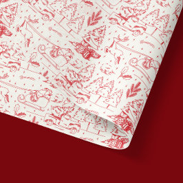 Red Toile de Jouy Moderne Weihnachtsszenen Seidenpapier