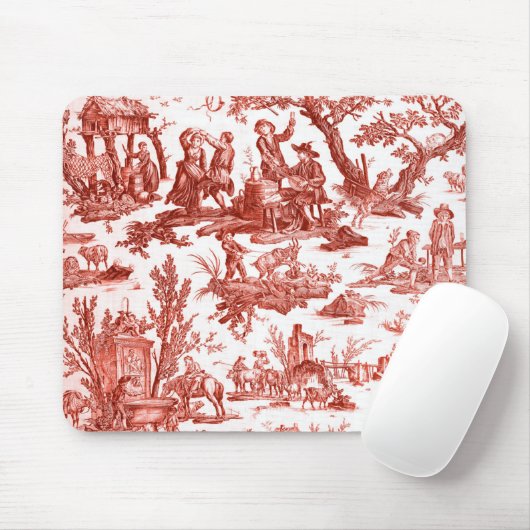 Red Toile de Jouy Mousepad (Mit Mouse)