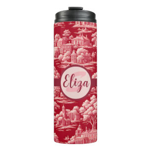 Red Toile de Jouy Thermosbecher