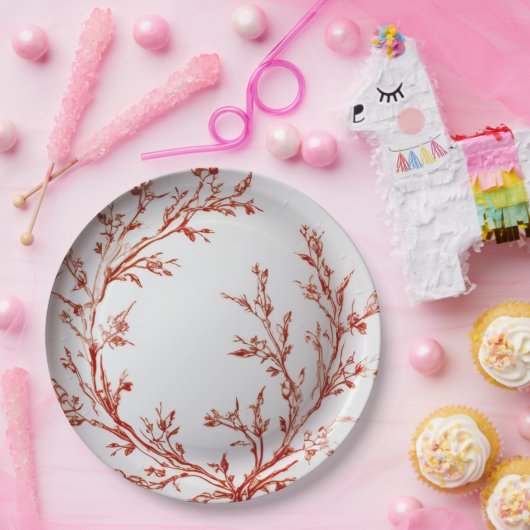 Red Toile Elegant Christmas Pappteller (Party)