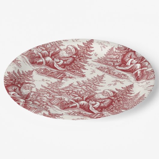 Red Toile Pappteller (Schrägansicht)