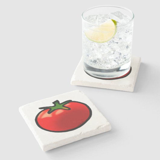 Red Tomato Whimsical Custom Art Steinuntersetzer (Seitenansicht)