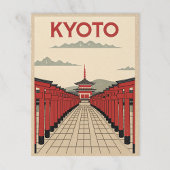 Red Torii Gates in Retro Kyoto Postkarte