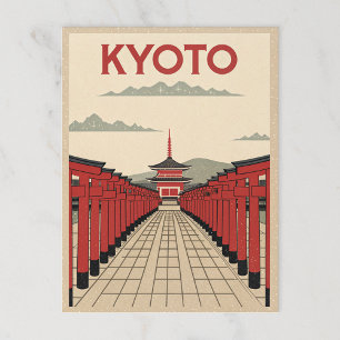Red Torii Gates in Retro Kyoto Postkarte