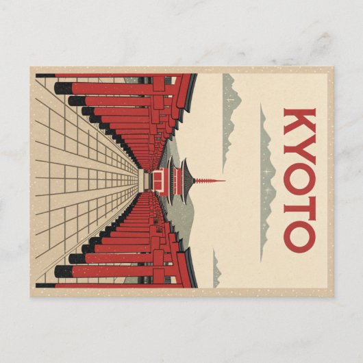 Red Torii Gates in Retro Kyoto Postkarte (Vorderseite)