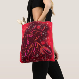 Red Tote Bag Bull läuft in der Starry Night Tasche
